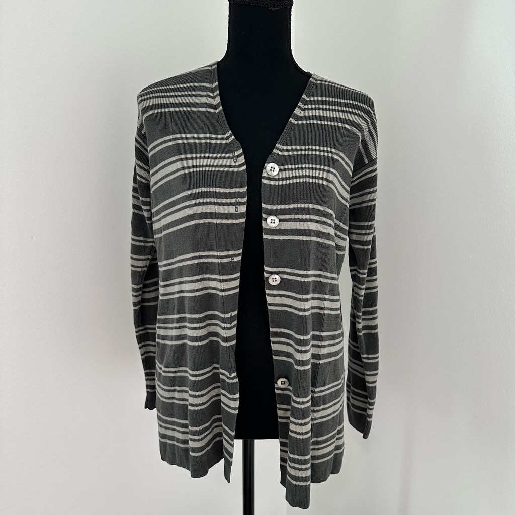 100 Silk Padded Shoulder Striped Cardigan
